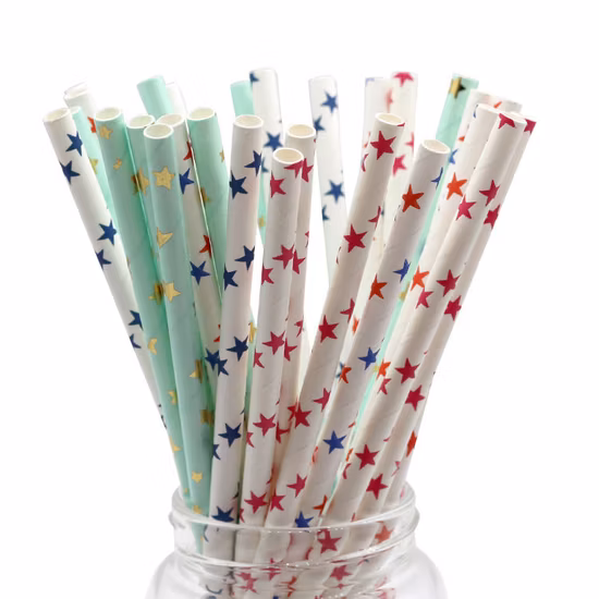 Bubble Tea Custom Logo Eco Drinking Straw Biodegradable Striped Paper Straw with Shape Edge