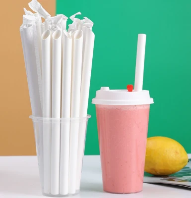 Pointy End Compostable Straight Paper Straw Drinking Straws Individually Wrapped with Custom Logo Printed