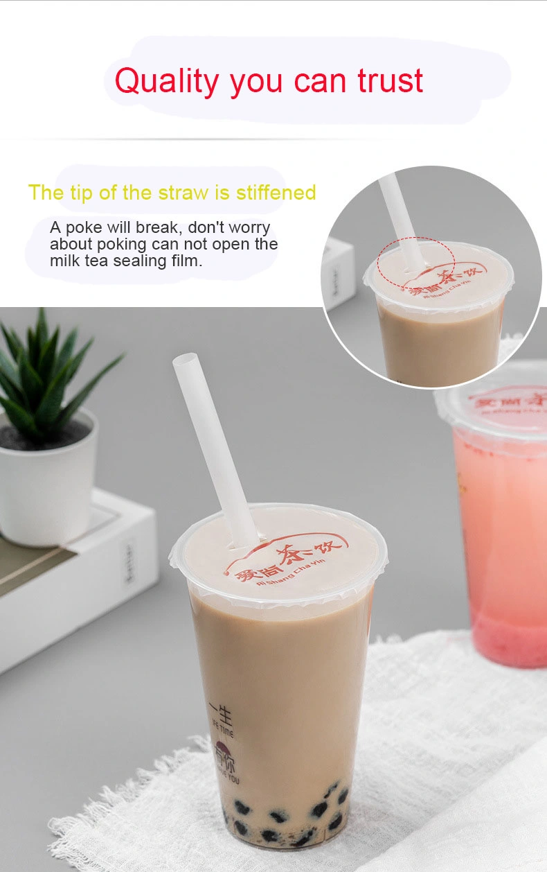Bubble Tea Custom Logo Eco Drinking Straw Biodegradable Striped Paper Straw with Shape Edge