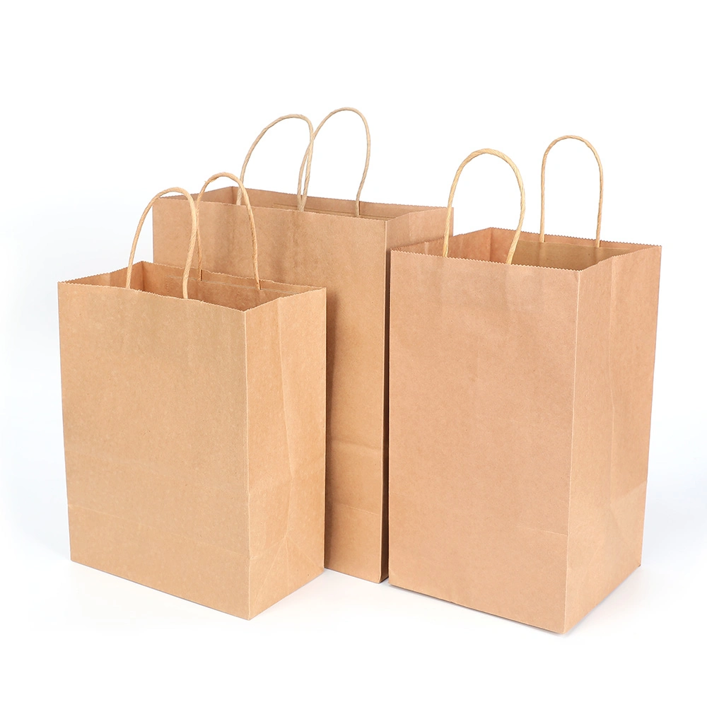 Square Bottom Biodegradable Paper Gift Shopping Bag Brown Kraft Paper Bag