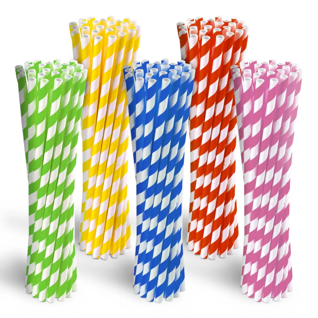 Customized Colors and Pattern Biodegradable Compostable Straight PLA Drinking Paper Strawsrainbow Stripe Paper Drinking Straws