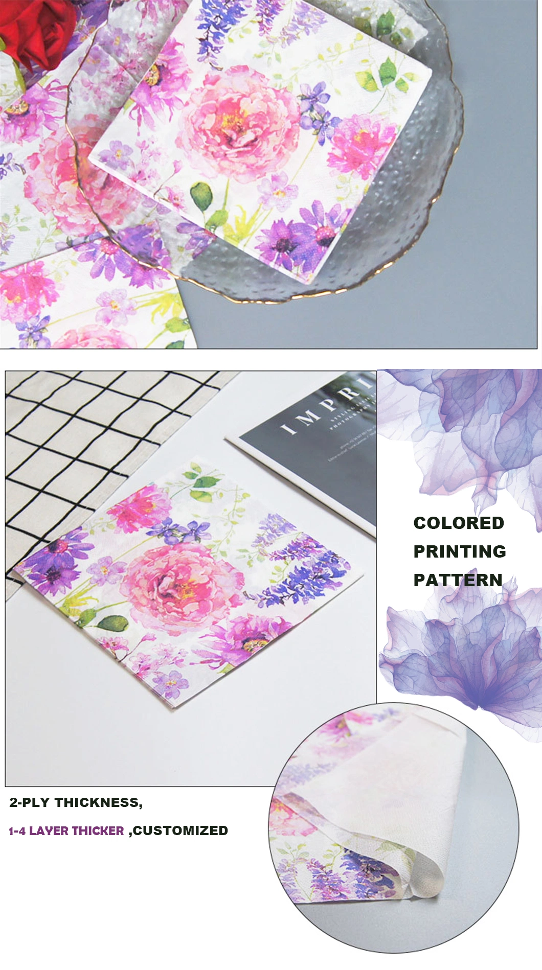 Hot Stamping Printing Color Decorative Cocktail Paper Napkin Christmas Paper Dinner Napkins