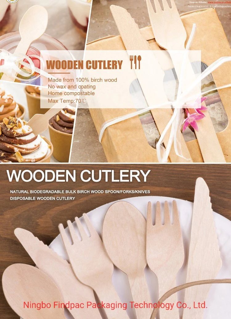 Cheap Wholesale 100 Forks 100 Spoons 100 Knives Wooden Cutlery Disposable 6&quot; Series