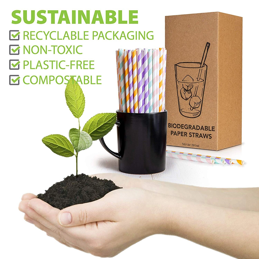 Wholesale Colorful Recycled Disposable Biodegradable Flexible Rice Paper Straw