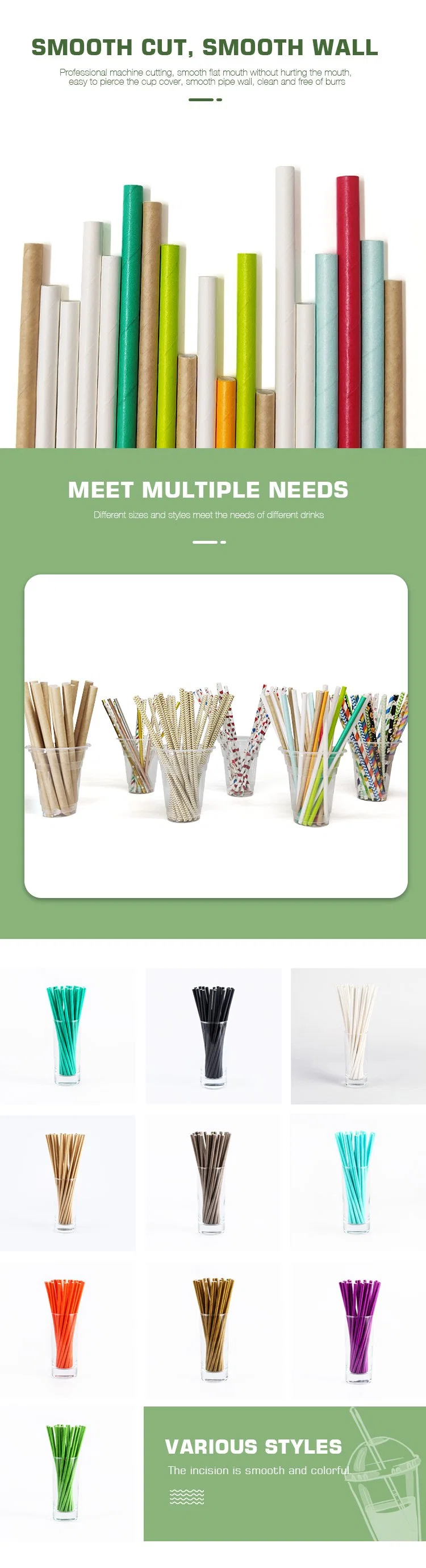 Custom Printing Bar Accessory Straws Colorful Cocktail Paper Straws Straight Drinking Straw