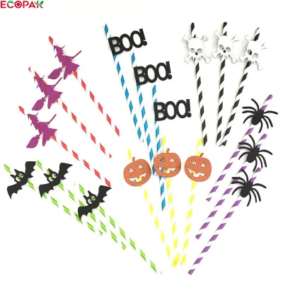 Disposable Eco Friendly Biodegradable Halloween Party Drinking Paper Flexible Straw